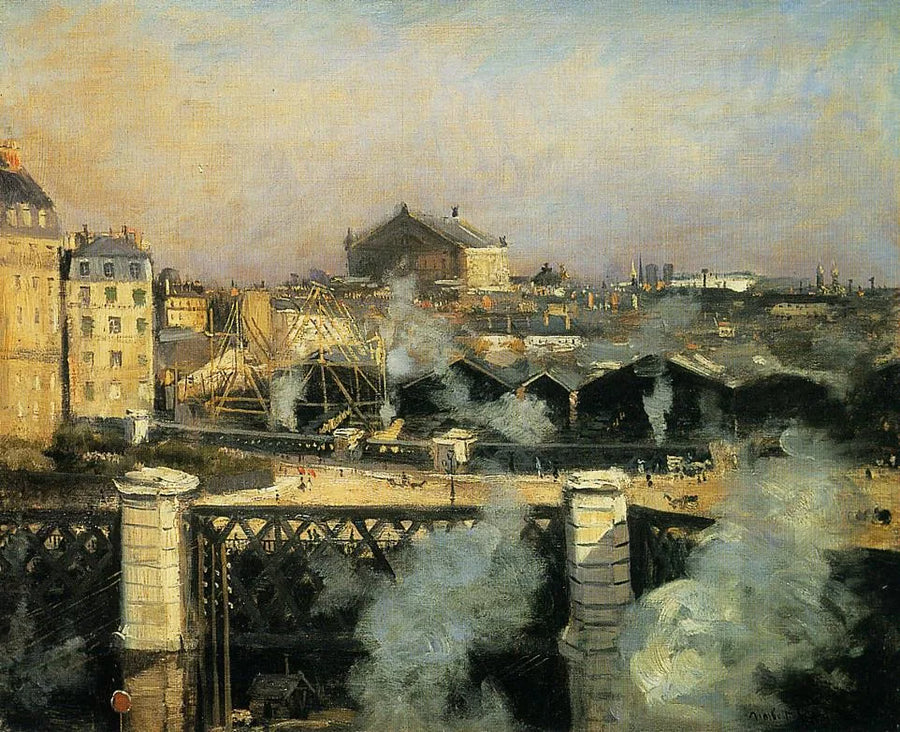 Le Pont de l'Europe et la Gare Saint-Lazare en travaux - Norbert Gœneutte image 1 reproduction artisanale de tableau