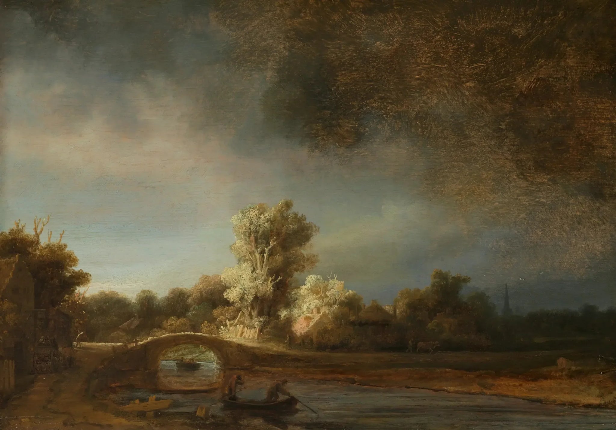 Le Pont de pierre - Rembrandt image 1 copie peinte à la main à l’huile