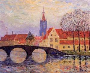 Le Pont Leguenay à Bruges - Maxime Maufra image 1 tableau peint à l’huile sur toile