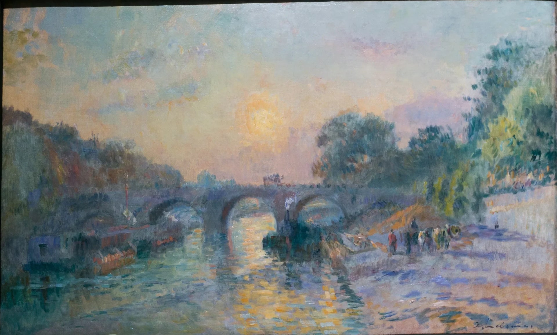 Le Pont Marie, au soleil couchant - Albert Lebourg image 1 copie peinte à la main à l’huile