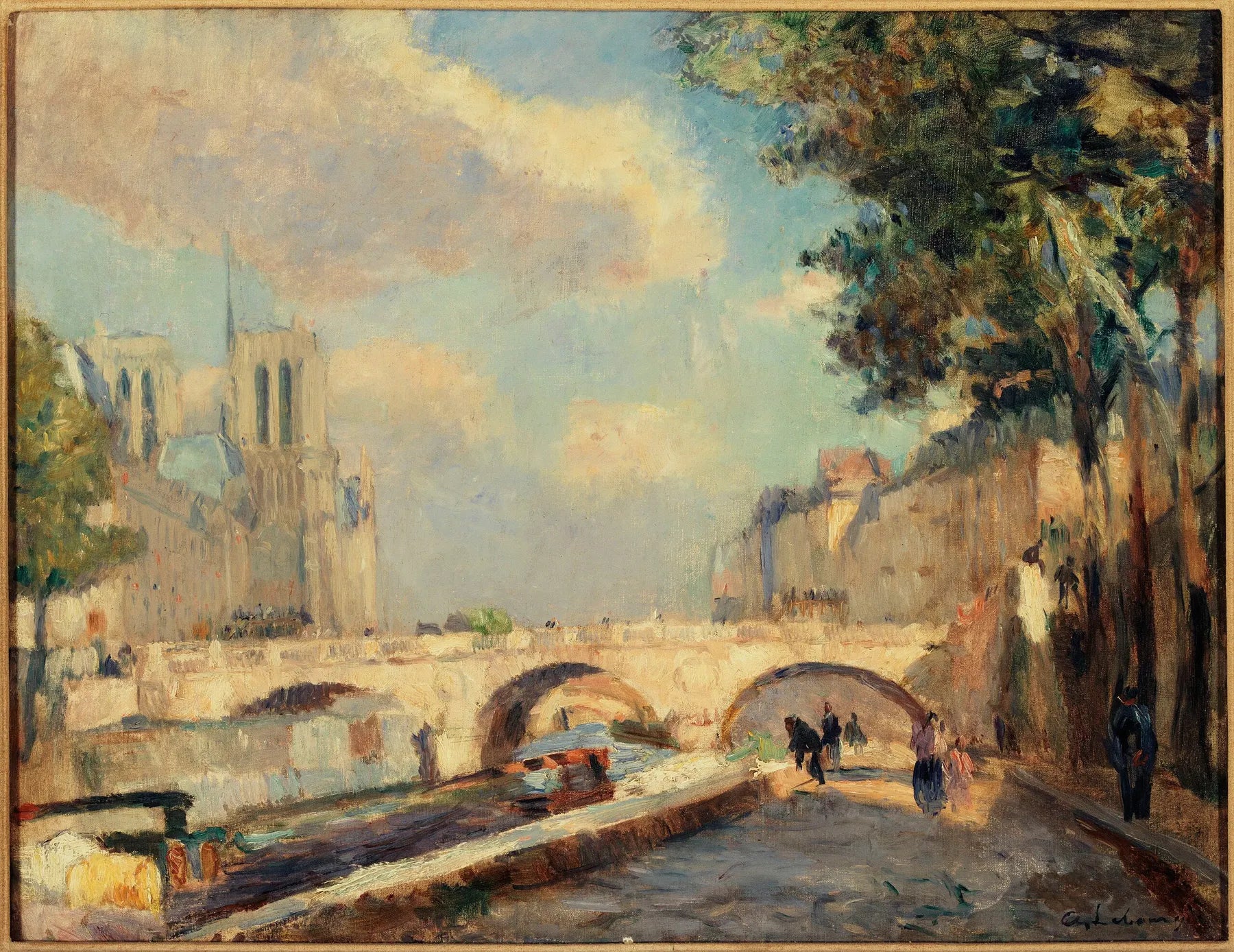 Le pont Saint-Michel et Notre-Dame, vu du quai des Grands-Augustins - Albert Lebourg image 1 copie de tableau peinte à la main