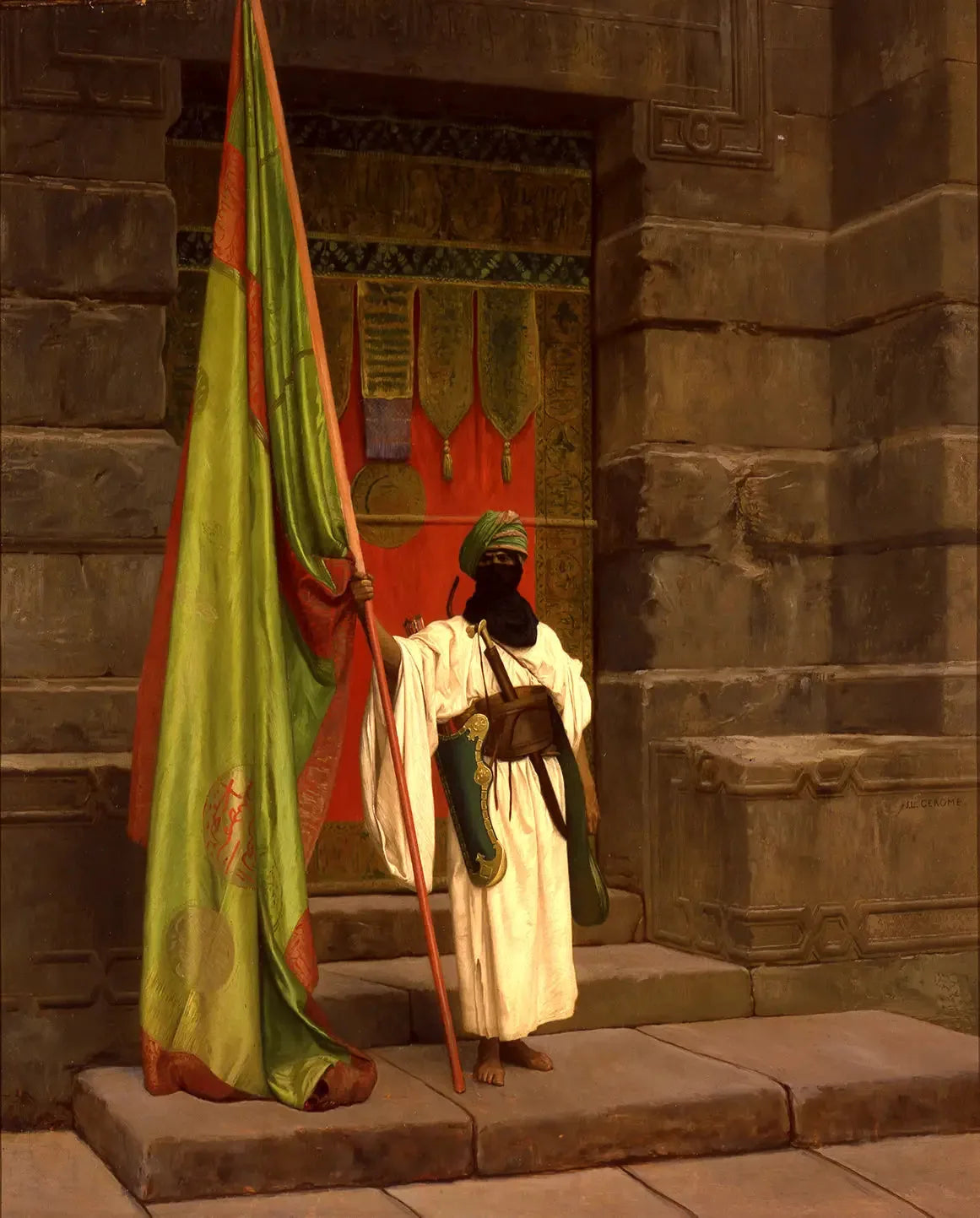 Le porteur debout, déployant le drapeau sacré - Jean-Léon Gérôme image 1 tableau peint à l’huile sur toile