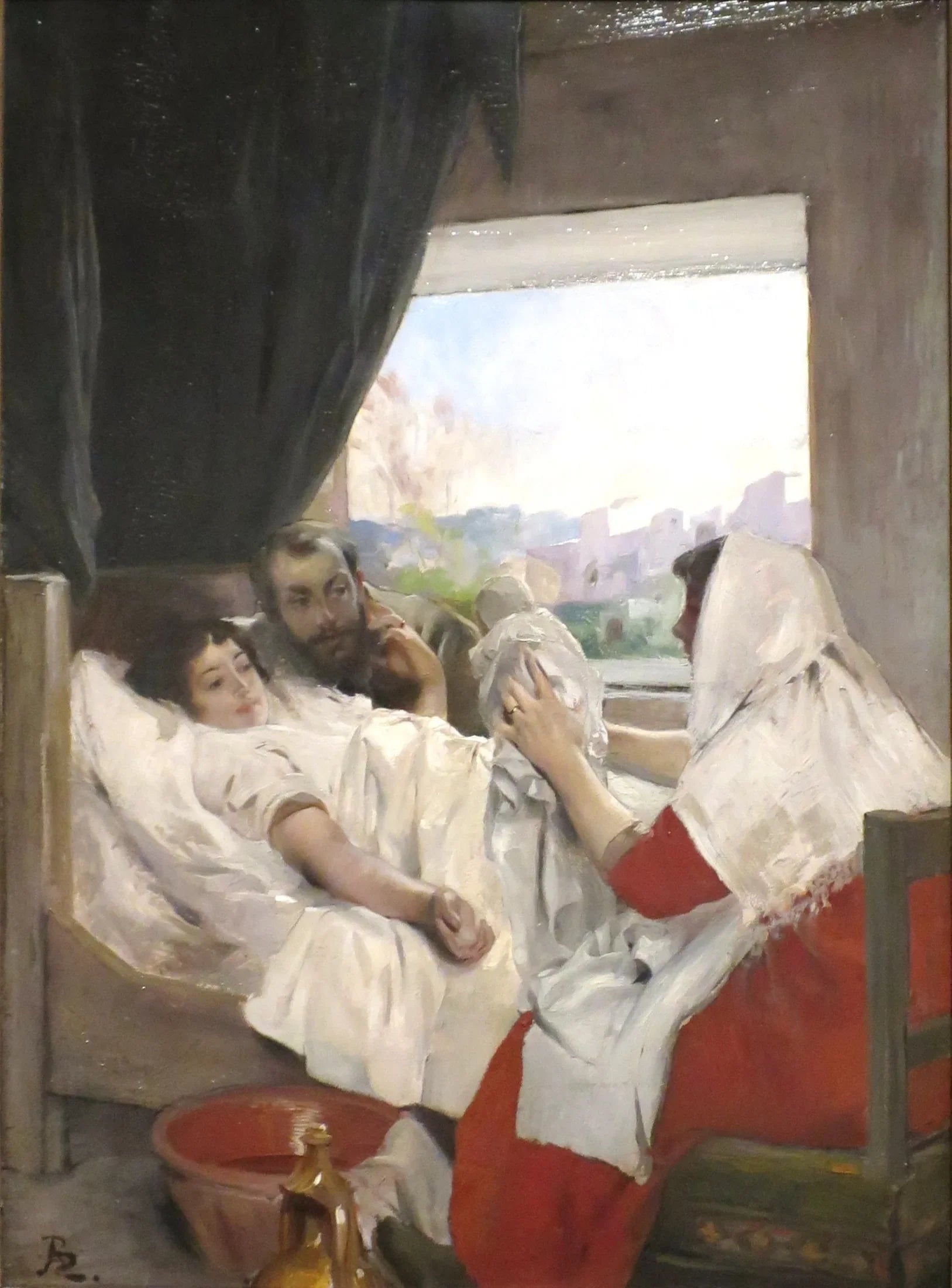 Le premier matin (Albert et Charlotte Dubray Besnard et leur fils, Robert) - Albert Besnard image 1 reproduction d’œuvre d’art à l’huile
