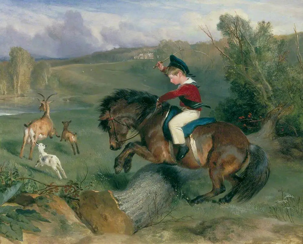 Le premier saut, Lord Alexander Russell sur son poney « Emerald » - Edwin Henry Landseer image 1 copie de tableau peinte à la main