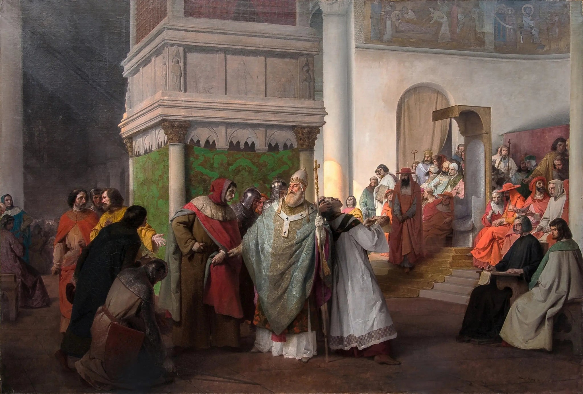 Le prêtre Orlando de Parme envoyé par Arrigo IV de Germanie et défendu par Grégoire VII contre la juste indignation du synode romain - Francesco Hayez image 1 reproduction artisanale de tableau
