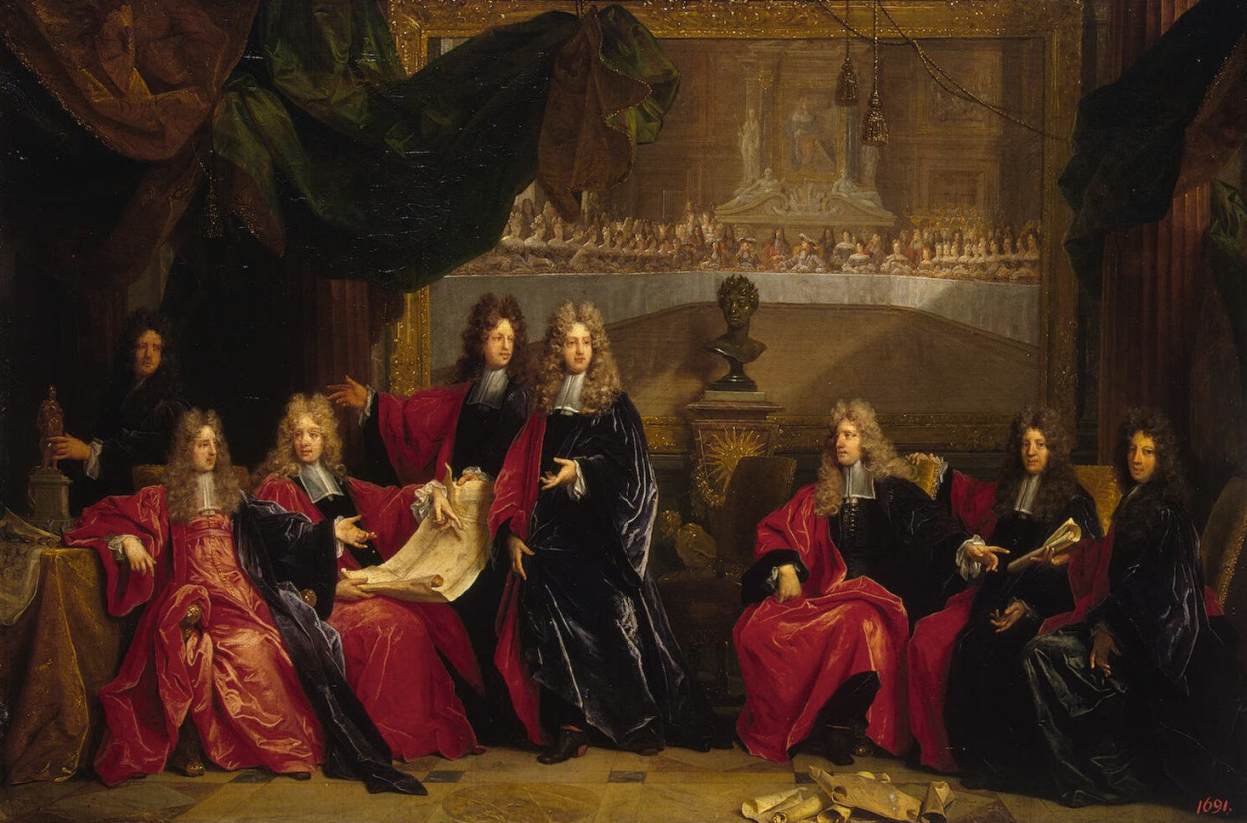 Le prévôt et les magistrats municipaux de Paris discutent de la célébration du dîner donné en l'honneur de Louis XIV à l'Hôtel de Ville après sa guérison en 1687. - Nicolas de Largillière image 1 reproduction de peinture à l’huile