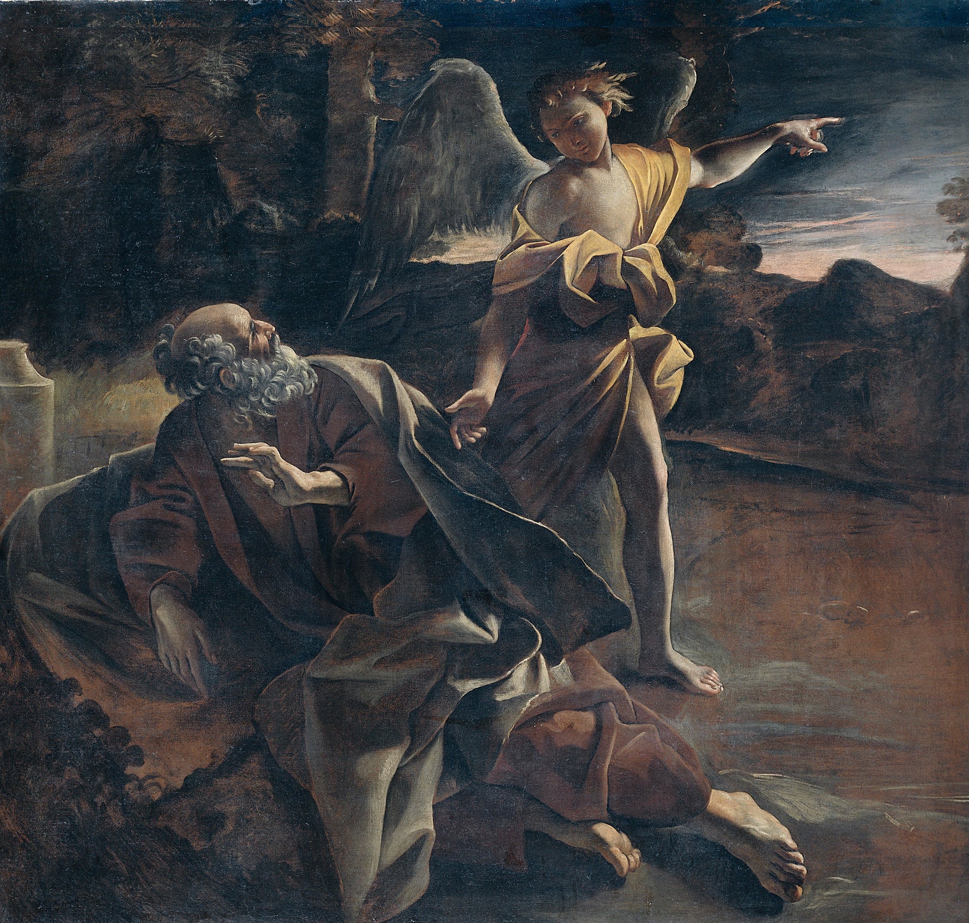 Le prophète Élie dans le désert réveillé par un ange - Giovanni Lanfranco image 1 reproduction de peinture à l’huile