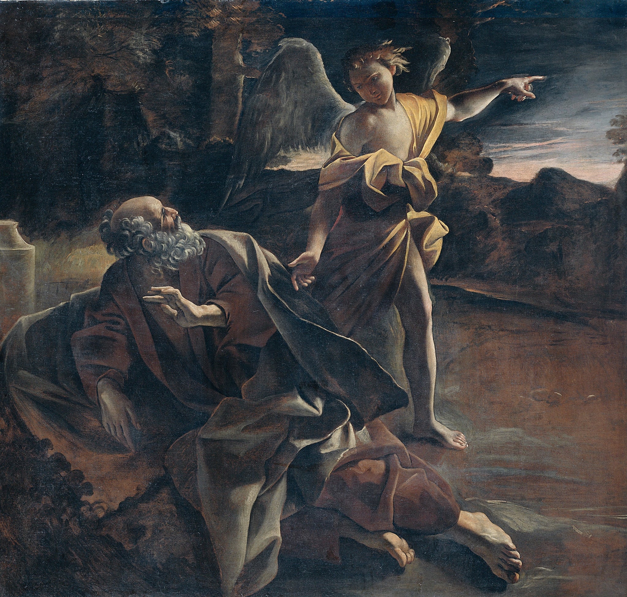 Le prophète Élie dans le désert réveillé par un ange - Giovanni Lanfranco image 1 reproduction de peinture à l’huile