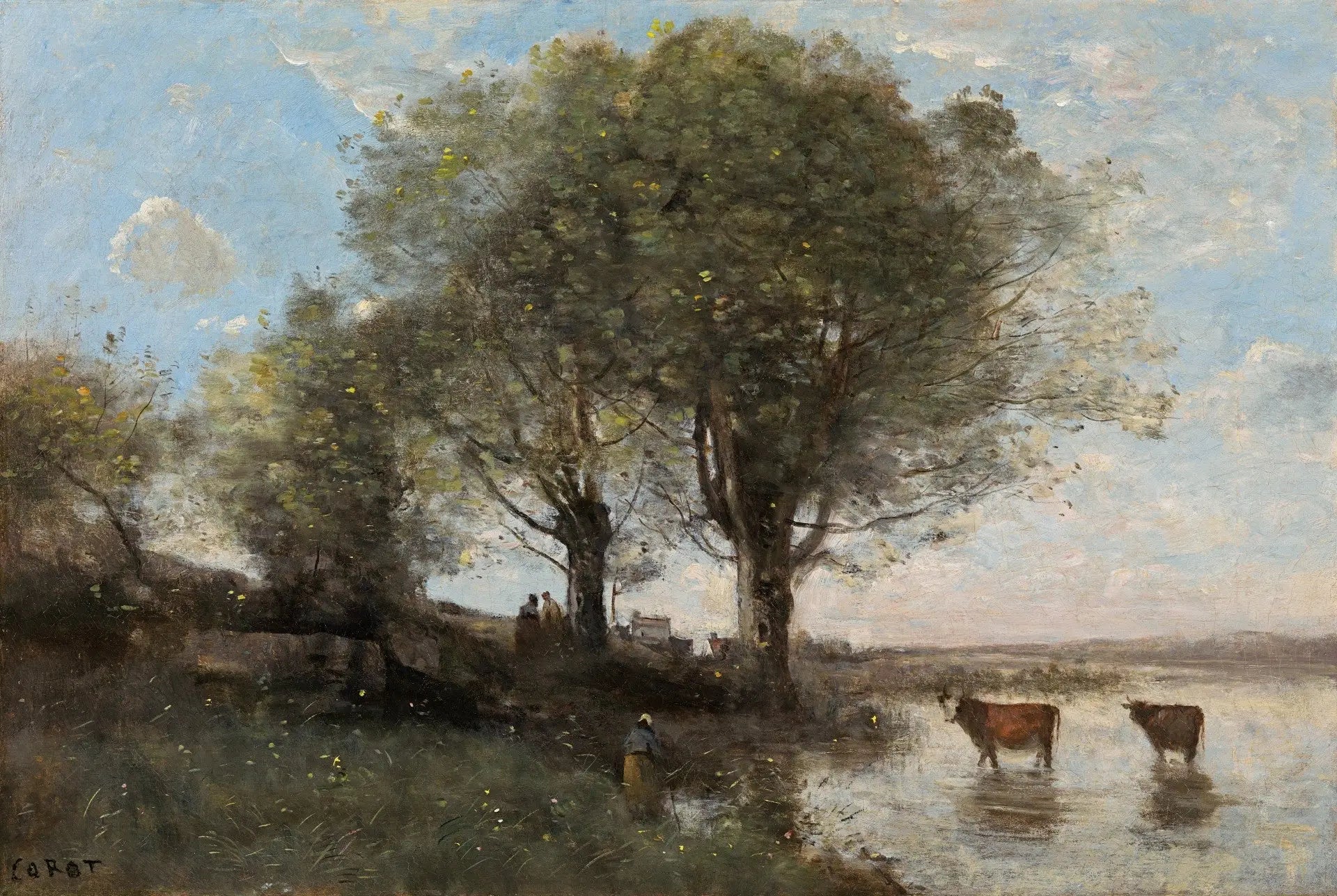 Le rappel des vaches - Jean-Baptiste Camille Corot image 1 copie de tableau peinte à la main