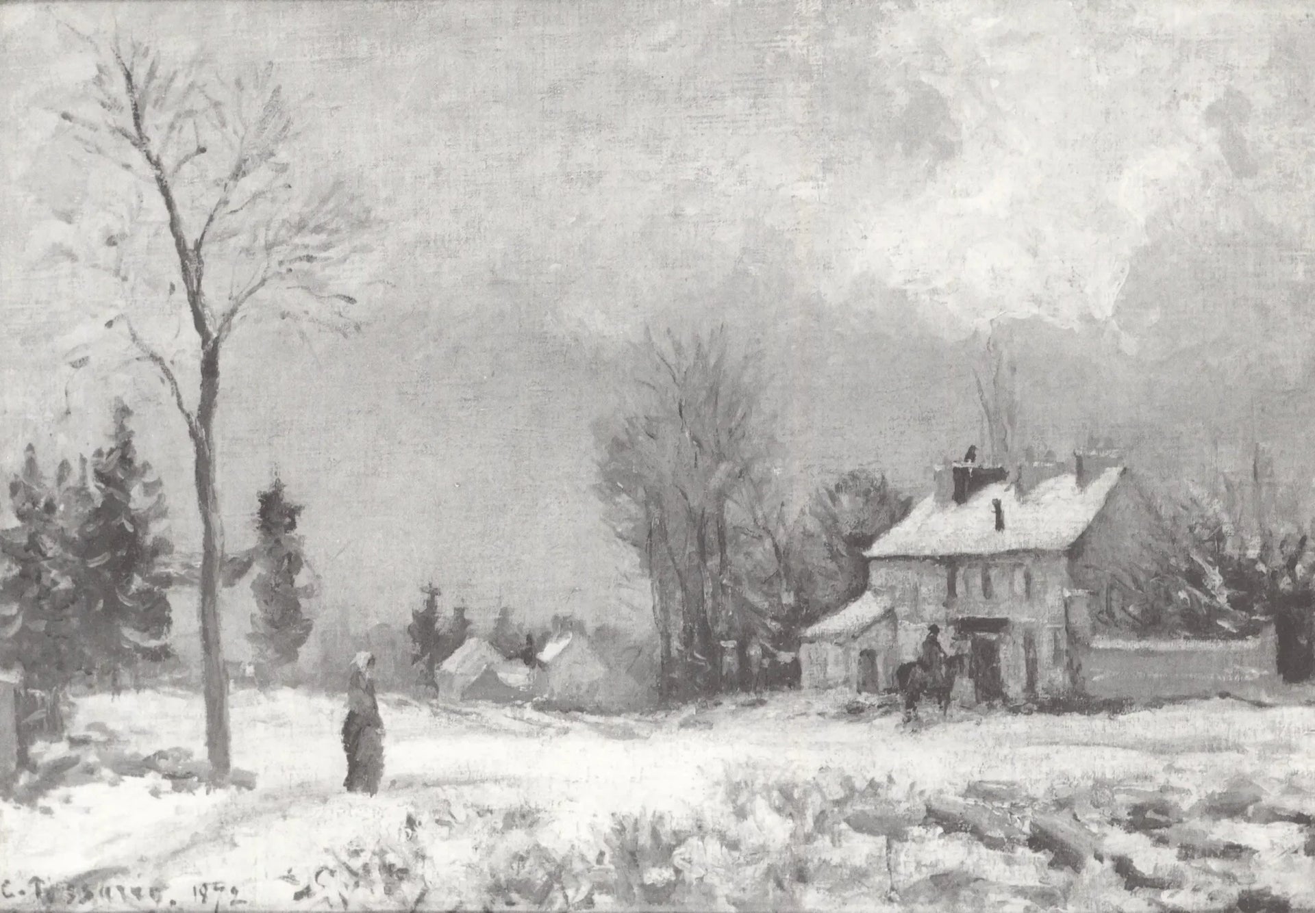 Le Relais de poste, route de Versailles, Louveciennes, neige - Camille Pissarro image 1 copie de tableau peinte à la main