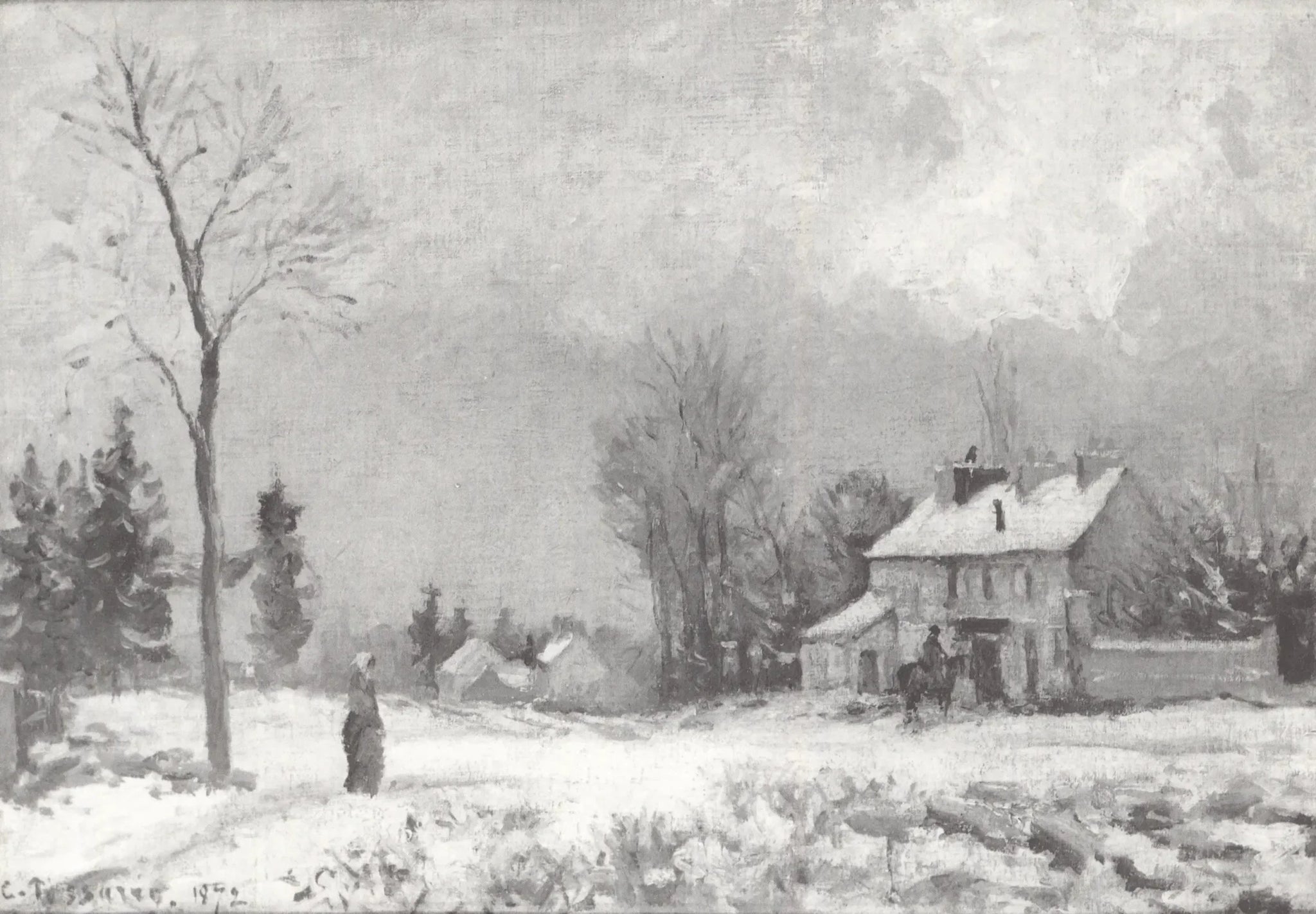 Le Relais de poste, route de Versailles, Louveciennes, neige - Camille Pissarro image 1 copie de tableau peinte à la main