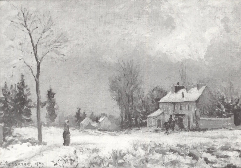 Le Relais de poste, route de Versailles, Louveciennes, neige - Camille Pissarro