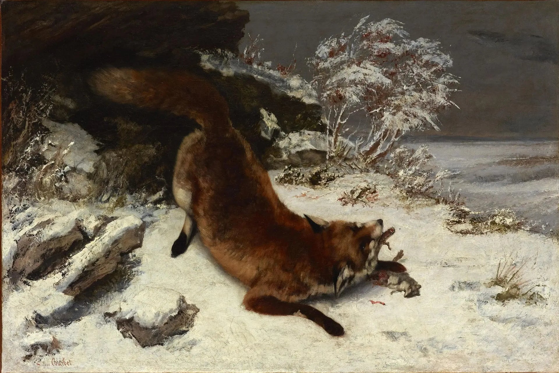 Le Renard dans la neige - Gustave Courbet image 1 copie de tableau peinte à la main