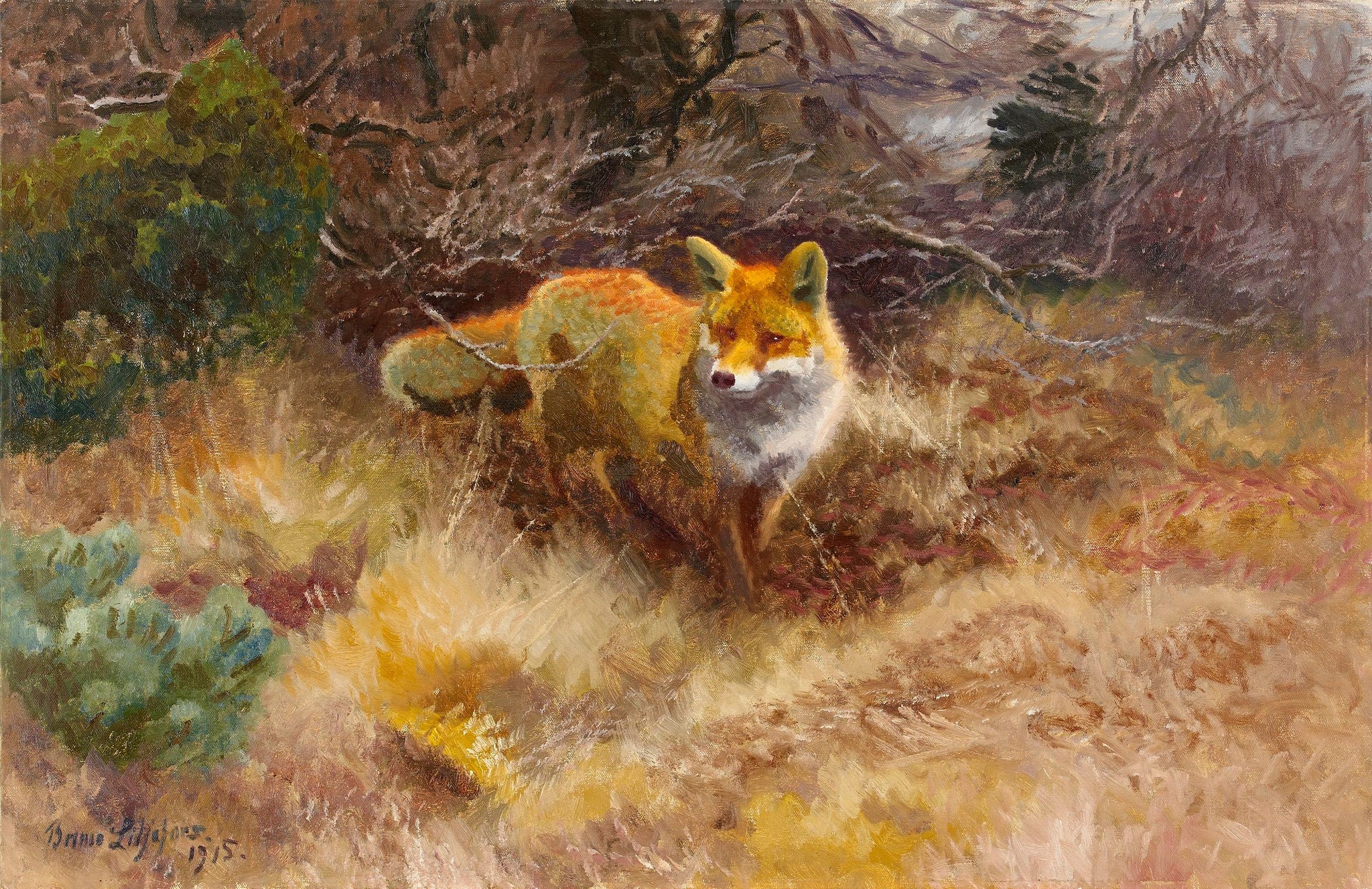 Le renard et le paysage - Bruno Liljefors image 1 copie peinte à la main à l’huile