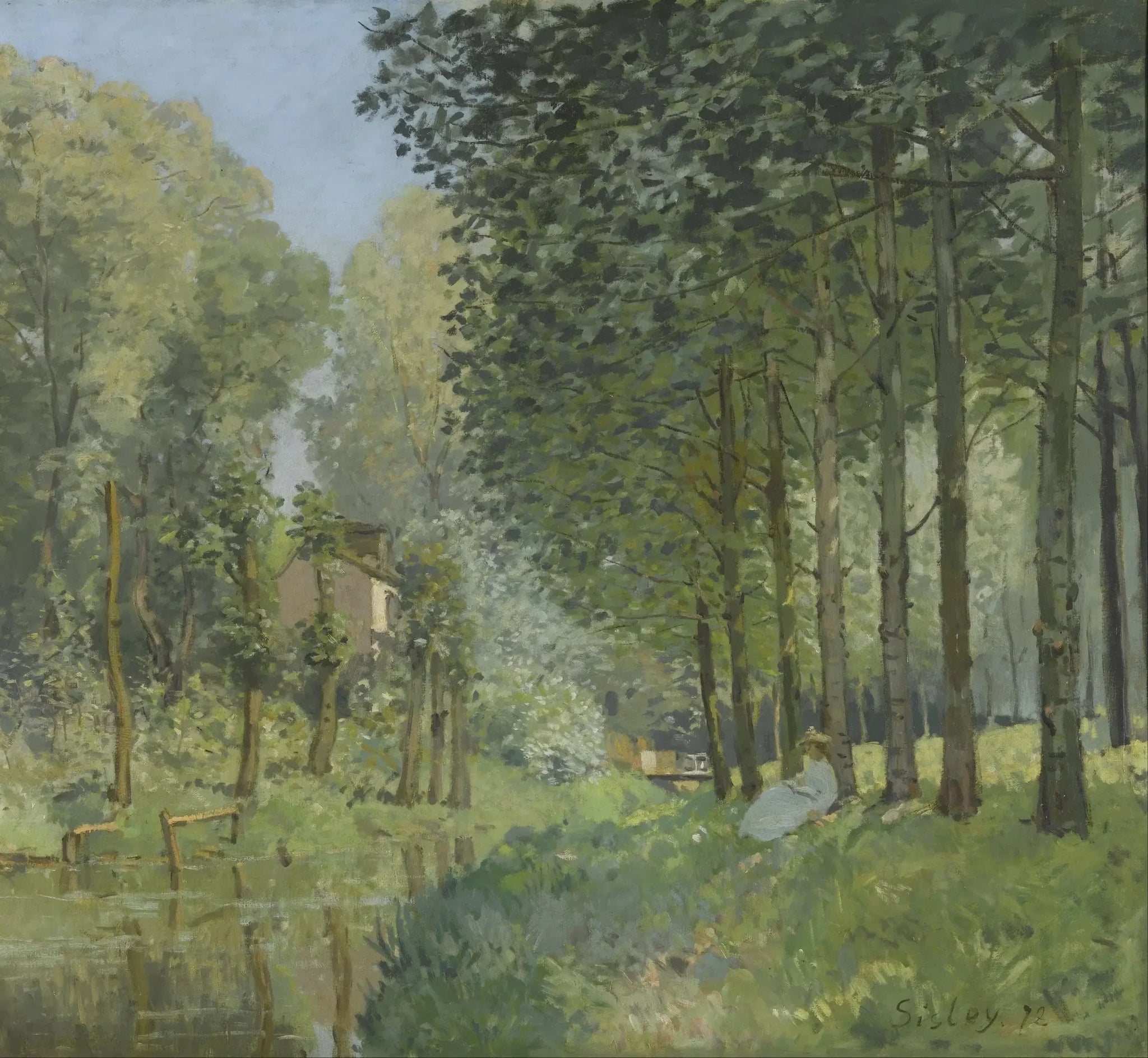 Le Repos au bord d'un ruisseau. Lisière de bois - Alfred Sisley image 1 reproduction de peinture à l’huile