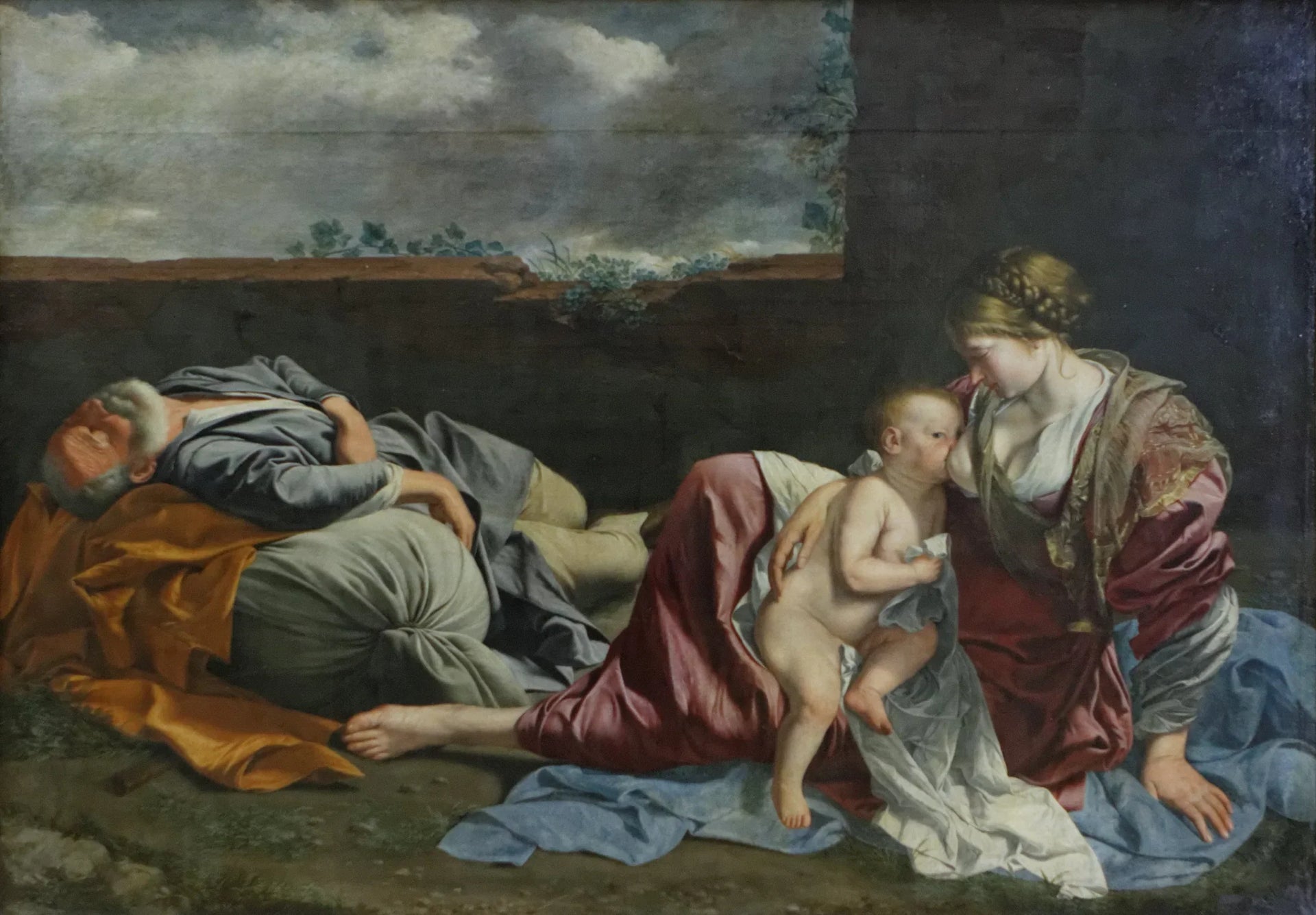 Le Repos de la Sainte Famille pendant la fuite en Égypte - Orazio Gentileschi image 1 reproduction de peinture à l’huile