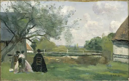Le Repos devant la ferme - Jean-Baptiste Camille Corot image 1 copie peinte à la main à l’huile