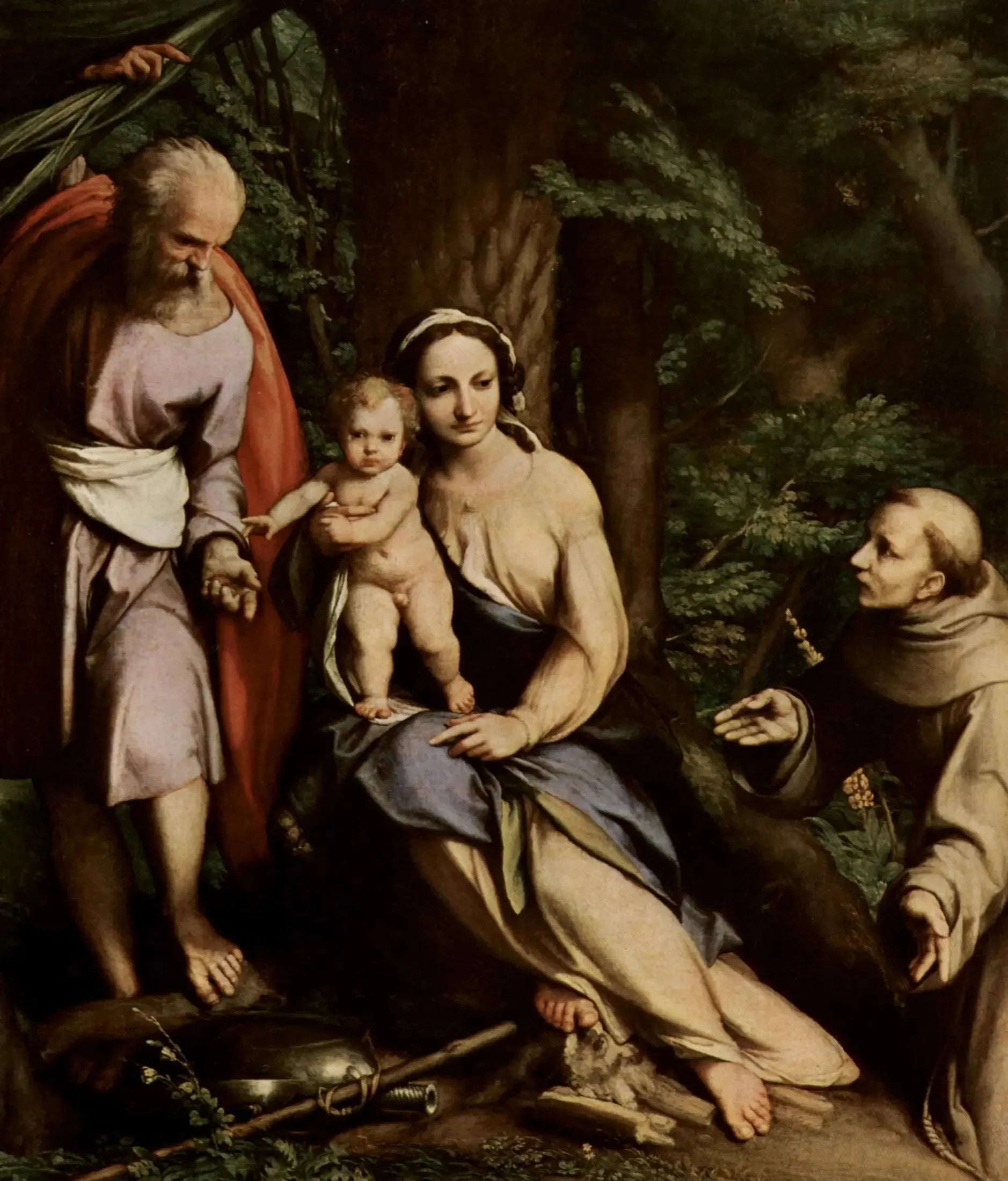 Le Repos pendant la Fuite en Égypte avec saint François - Antonio da Correggio image 1 copie de tableau peinte à la main