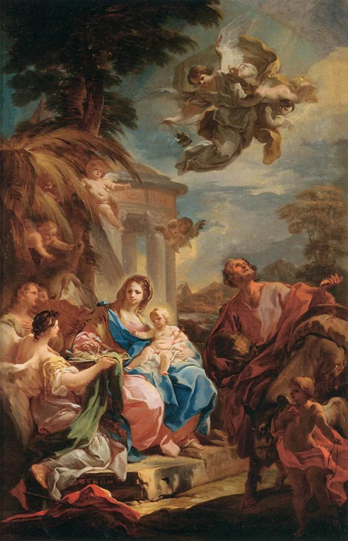 Le Repos pendant la fuite en Égypte - Corrado Giaquinto image 1 reproduction artisanale de tableau