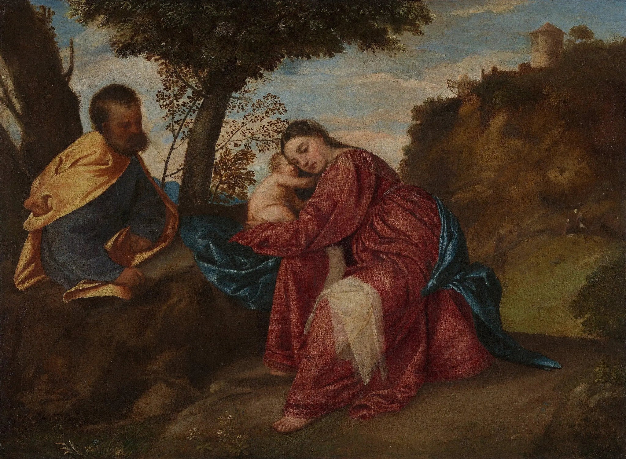Le Repos pendant la fuite en Égypte - Titian image 1 copie de tableau peinte à la main