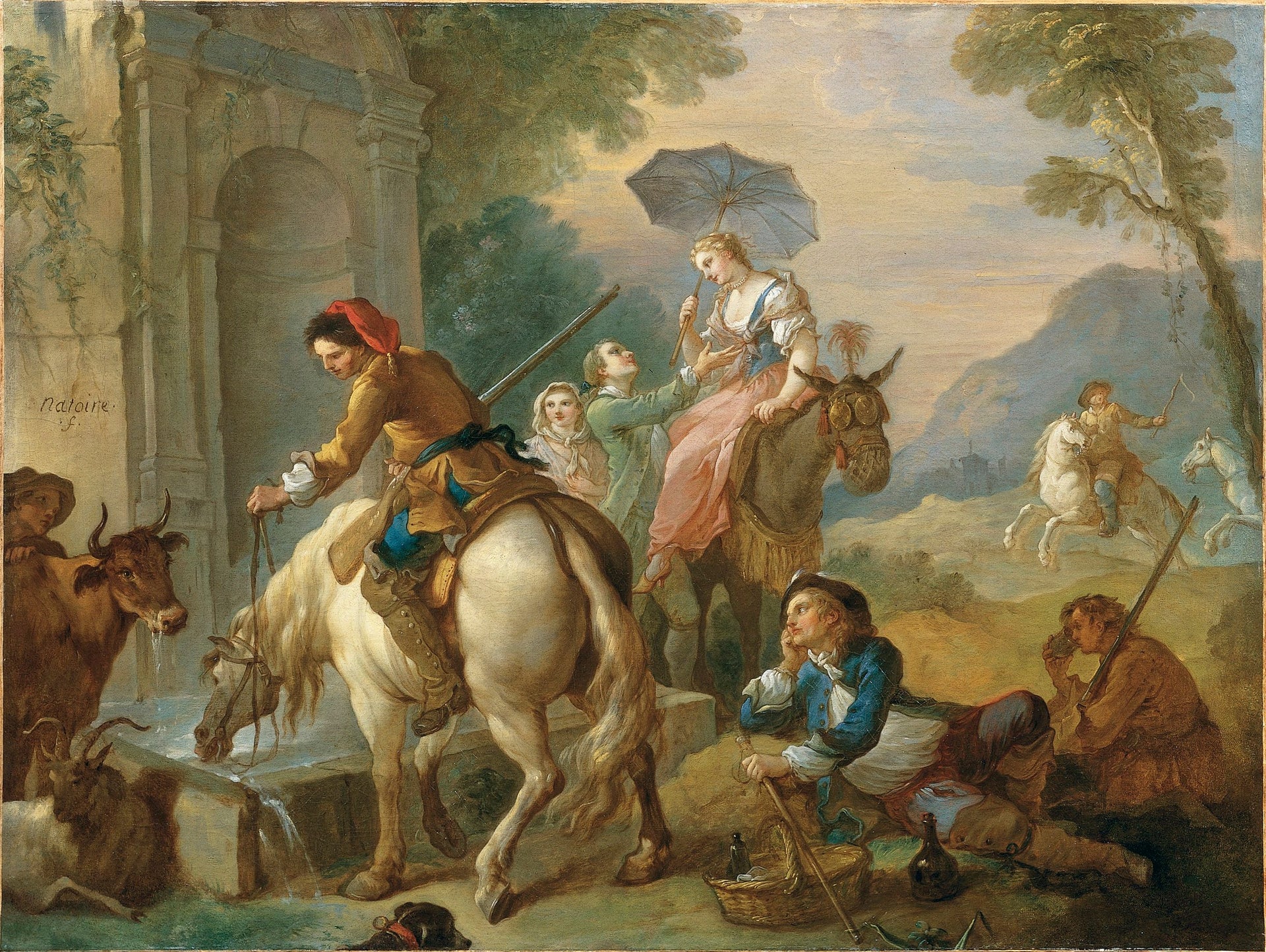 Le repos près d'une fontaine - Charles-Joseph Natoire image 1 copie peinte à la main à l’huile