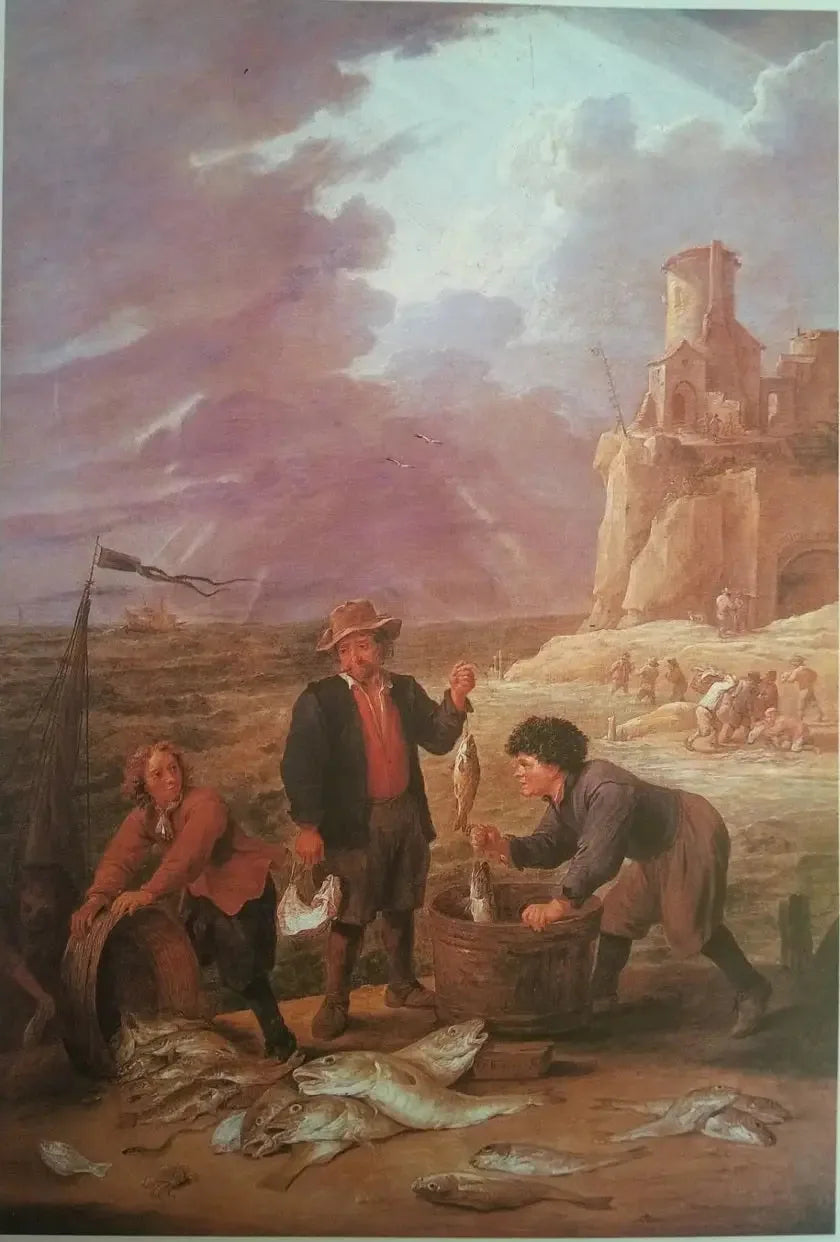 Le retour des pêcheurs avec leurs prises - David Teniers le Jeune image 1 reproduction artisanale de tableau