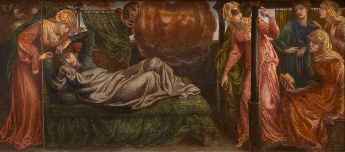 Le Rêve de Dante le jour de la mort de Béatrice (prédelle, panneau de gauche) - Dante Gabriel Rossetti image 1 reproduction de peinture à l’huile