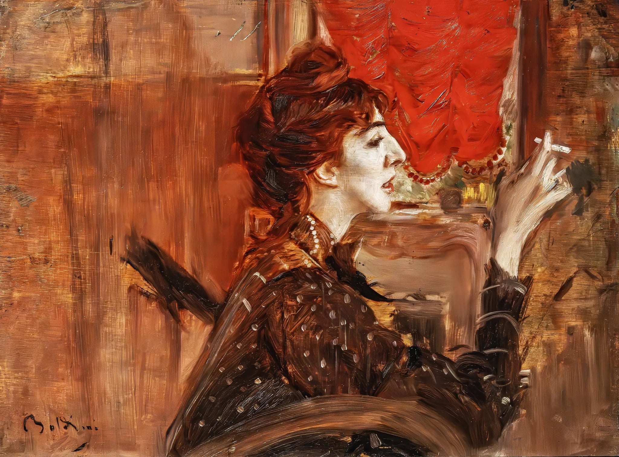 Le rideau rouge - Giovanni Boldini image 1 reproduction artisanale de tableau
