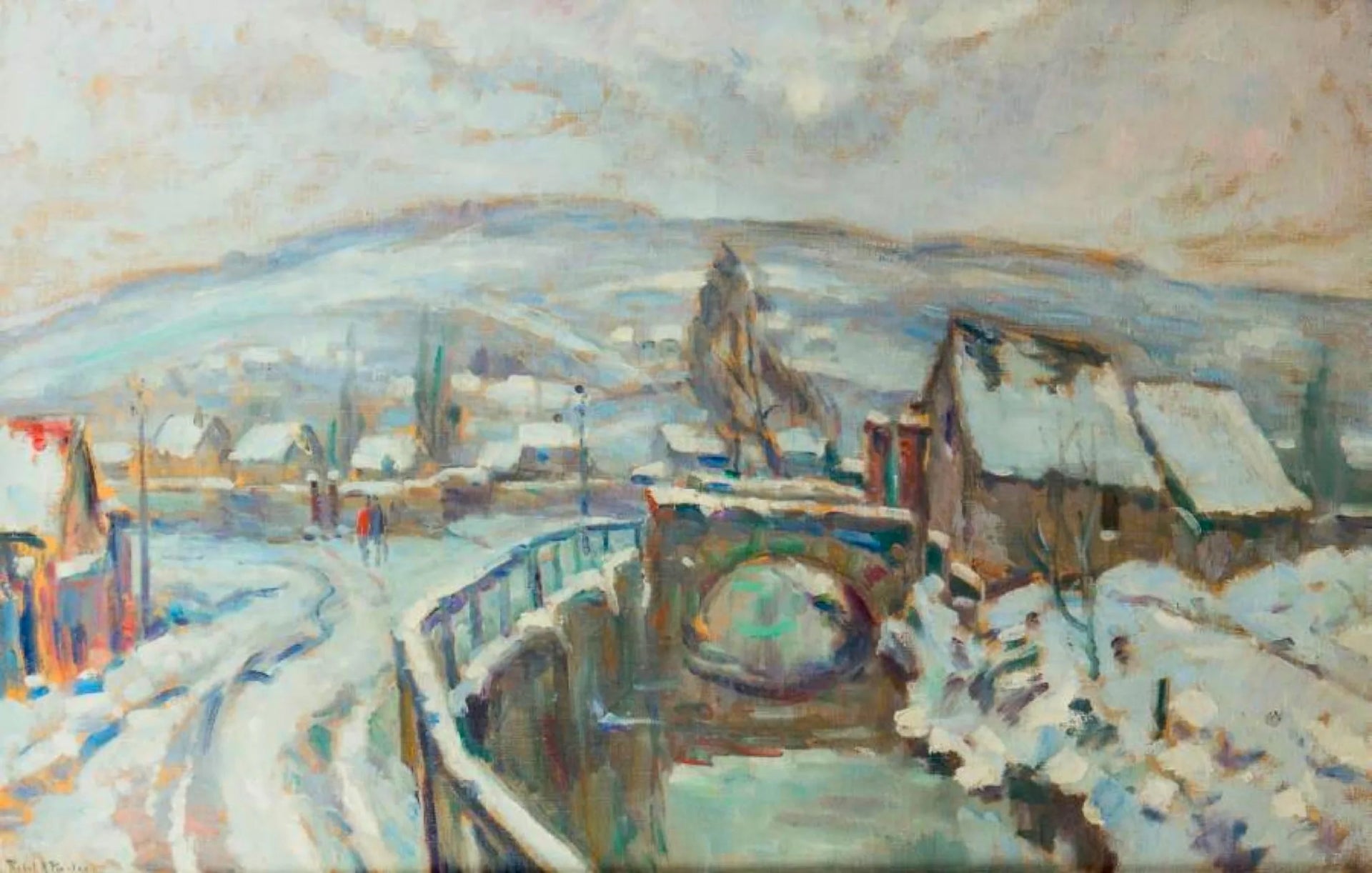 Le Robec sous la neige aux alentours de Rouen - Robert Antoine Pinchon image 1 copie peinte à la main à l’huile