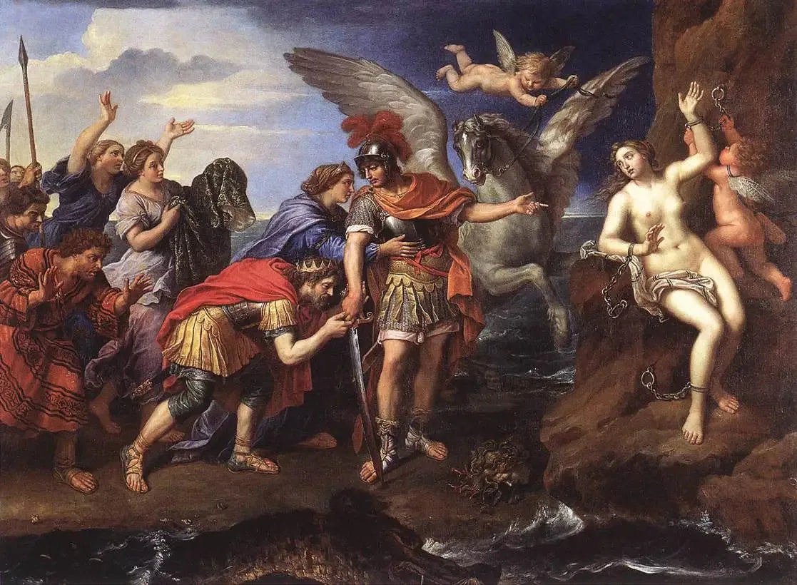 Le Roi Céphée et la Reine Cassiopée remerciant Persée d'avoir délivré leur fille Andromède - Pierre Mignard image 1 tableau peint à l’huile sur toile