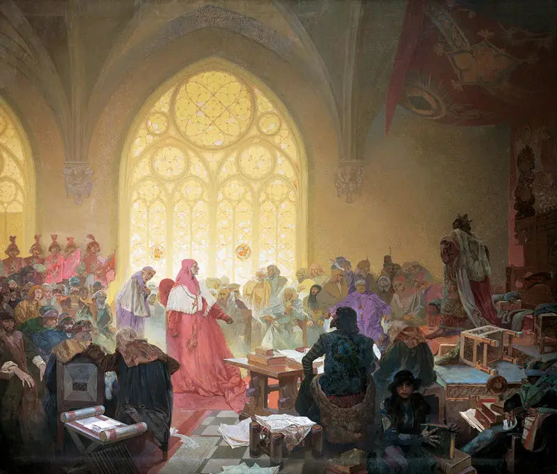 Le Roi hussite Jiří z Poděbrad - Alphonse Mucha image 1 copie de tableau peinte à la main
