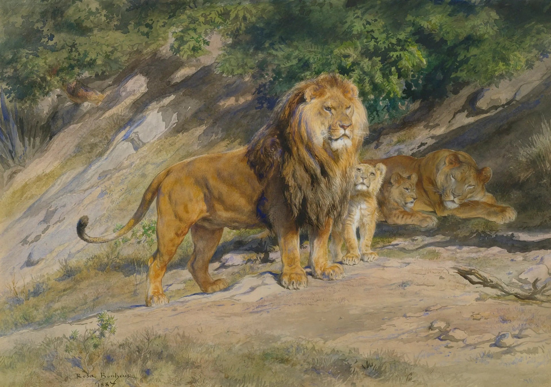 Le roi regarde - Rosa Bonheur image 1 reproduction de peinture à l’huile