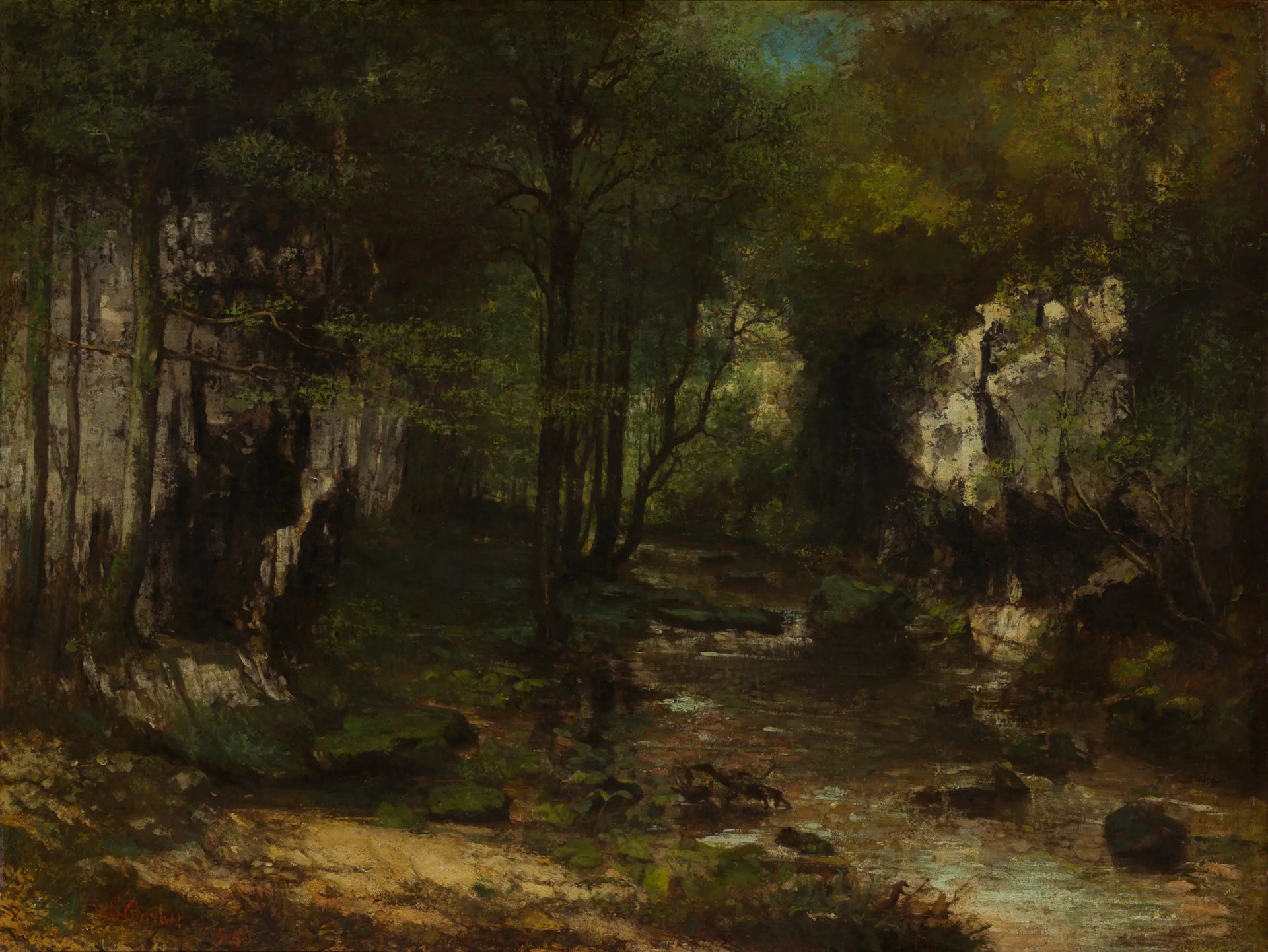 Le Ruisseau (Le Ruisseau du Puits-Noir; vallée de la Loue) - Gustave Courbet image 1 reproduction artisanale de tableau