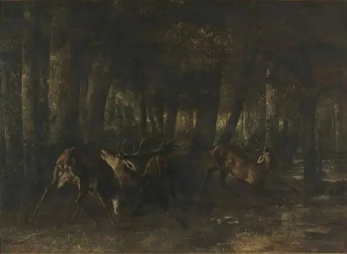 Le Rut du printemps. Combat de cerfs - Gustave Courbet image 1 reproduction artisanale de tableau