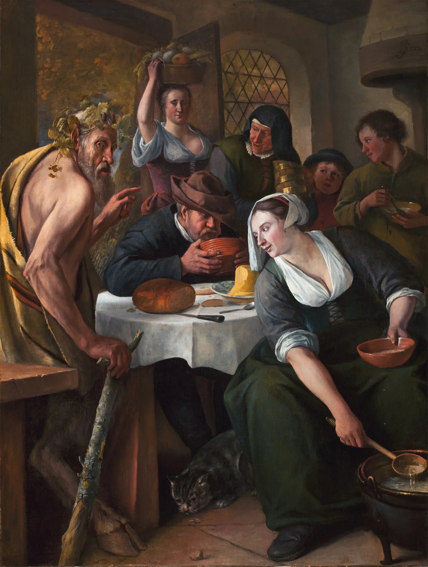 Le Satyre et le Paysan « Qui souffle chaud et froid » - Jan Steen image 1 reproduction de peinture à l’huile