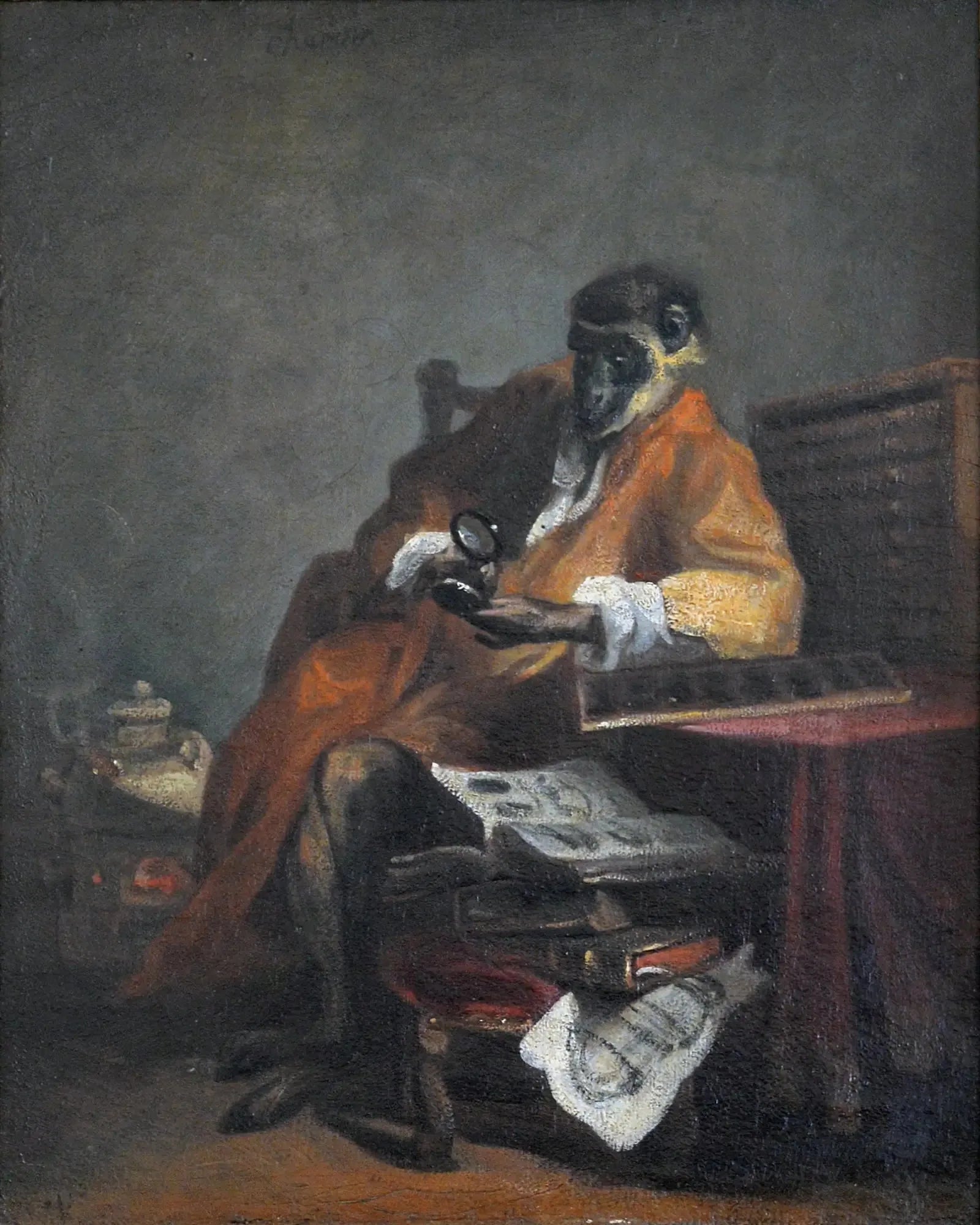 Le Singe antiquaire - Jean Siméon Chardin image 1 reproduction de peinture à l’huile