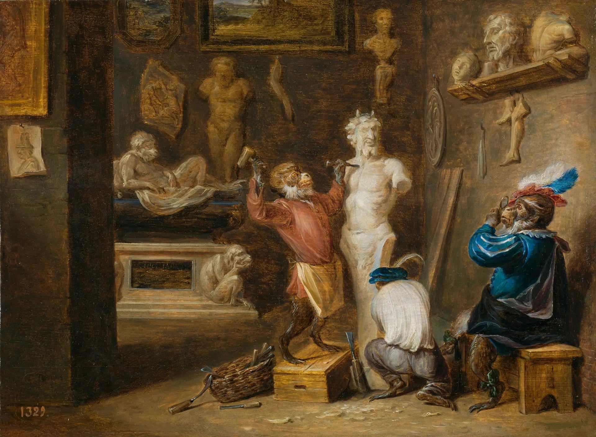 Le Singe sculpteur - David Teniers le Jeune image 1 reproduction d’œuvre d’art à l’huile