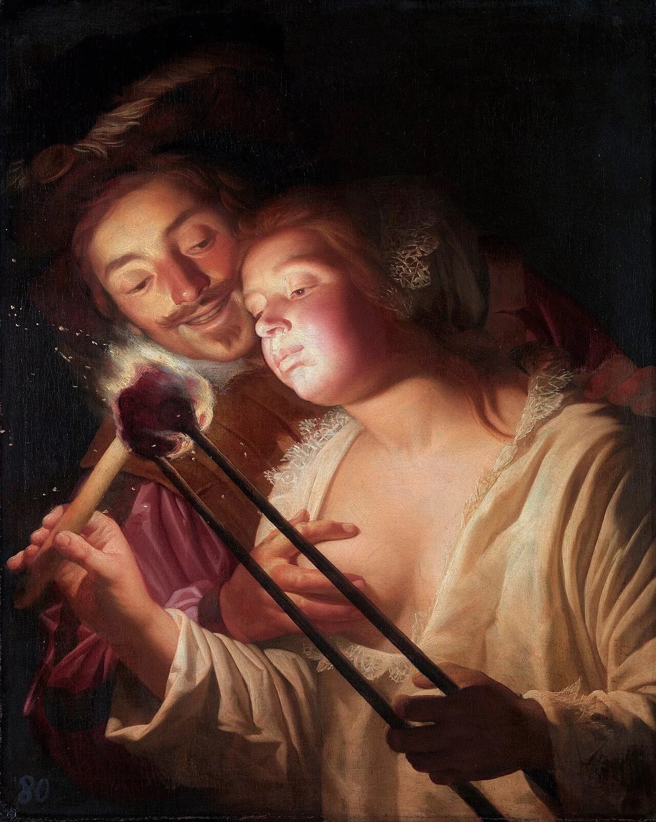 Le soldat et la fille - Gerrit van Honthorst image 1 tableau peint à l’huile sur toile