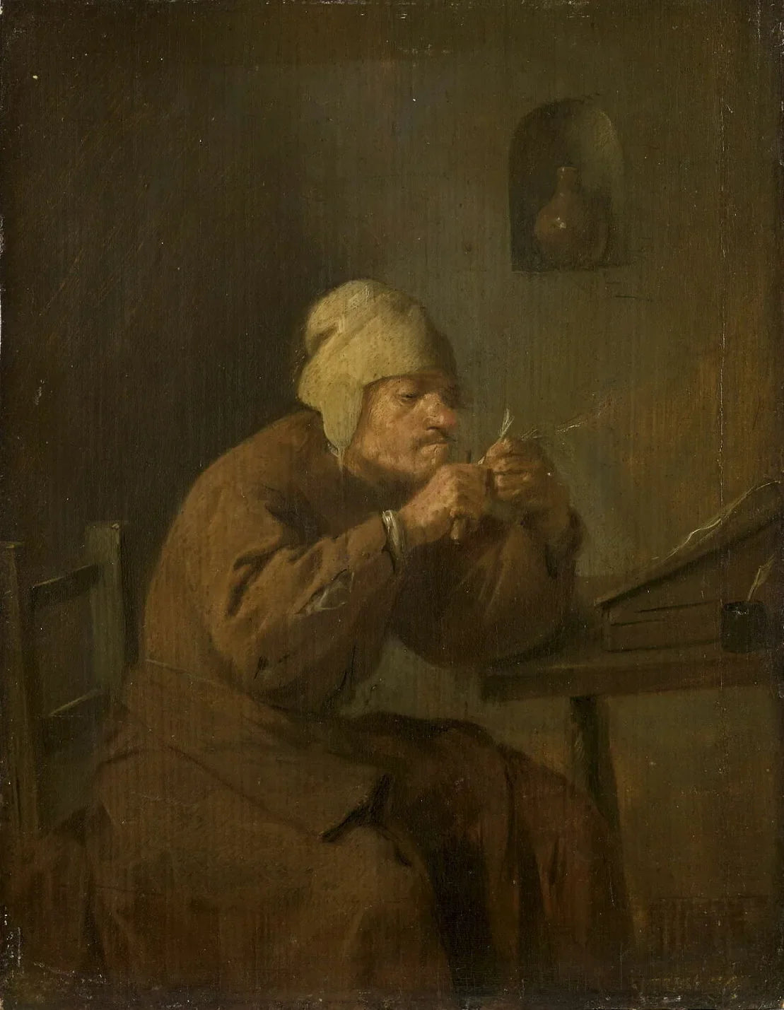 Le Tailleur de plumes - Adriaen Brouwer image 1 copie peinte à la main à l’huile