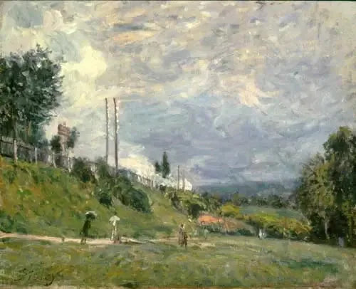 Le talus de chemin de fer à Sèvres - Alfred Sisley image 1 reproduction de peinture à l’huile