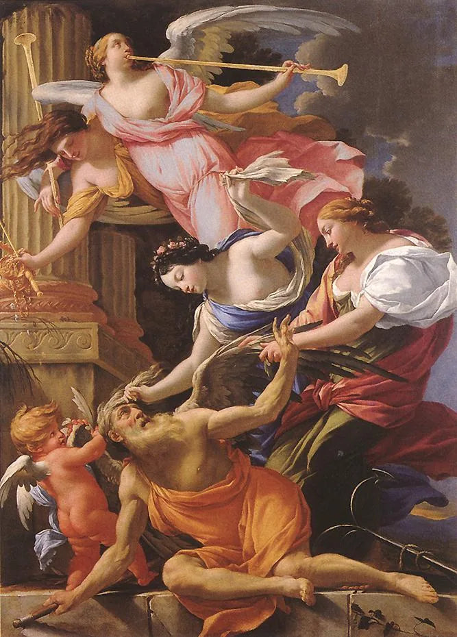 Le Temps vaincu par l'Amour, l'Espérance et la Renommée - Simon Vouet image 1 reproduction artisanale de tableau