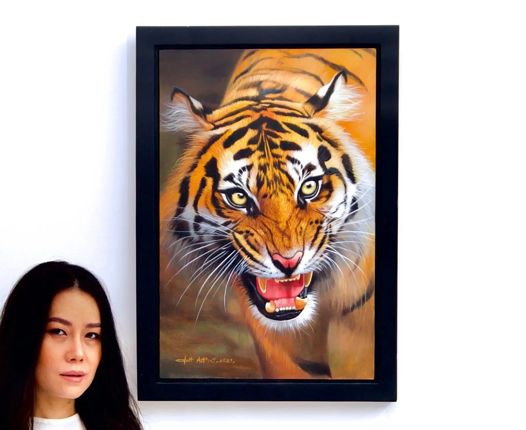 Le Tigre Protecteur | 40 x 60 cm image 2 copie de tableau peinte à la main