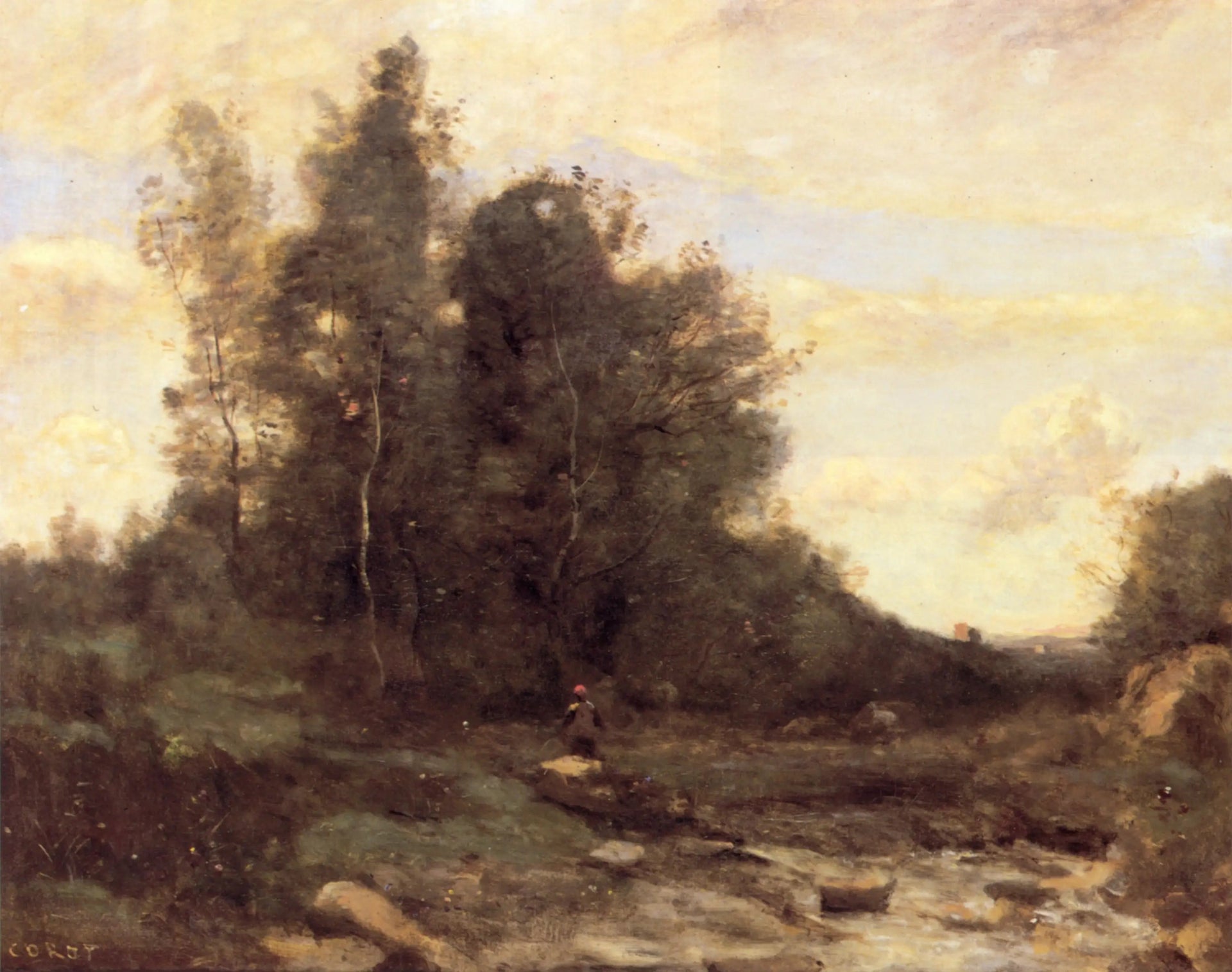 Le torrent pierreux (Crépuscule) - Jean-Baptiste Camille Corot image 1 copie de tableau peinte à la main
