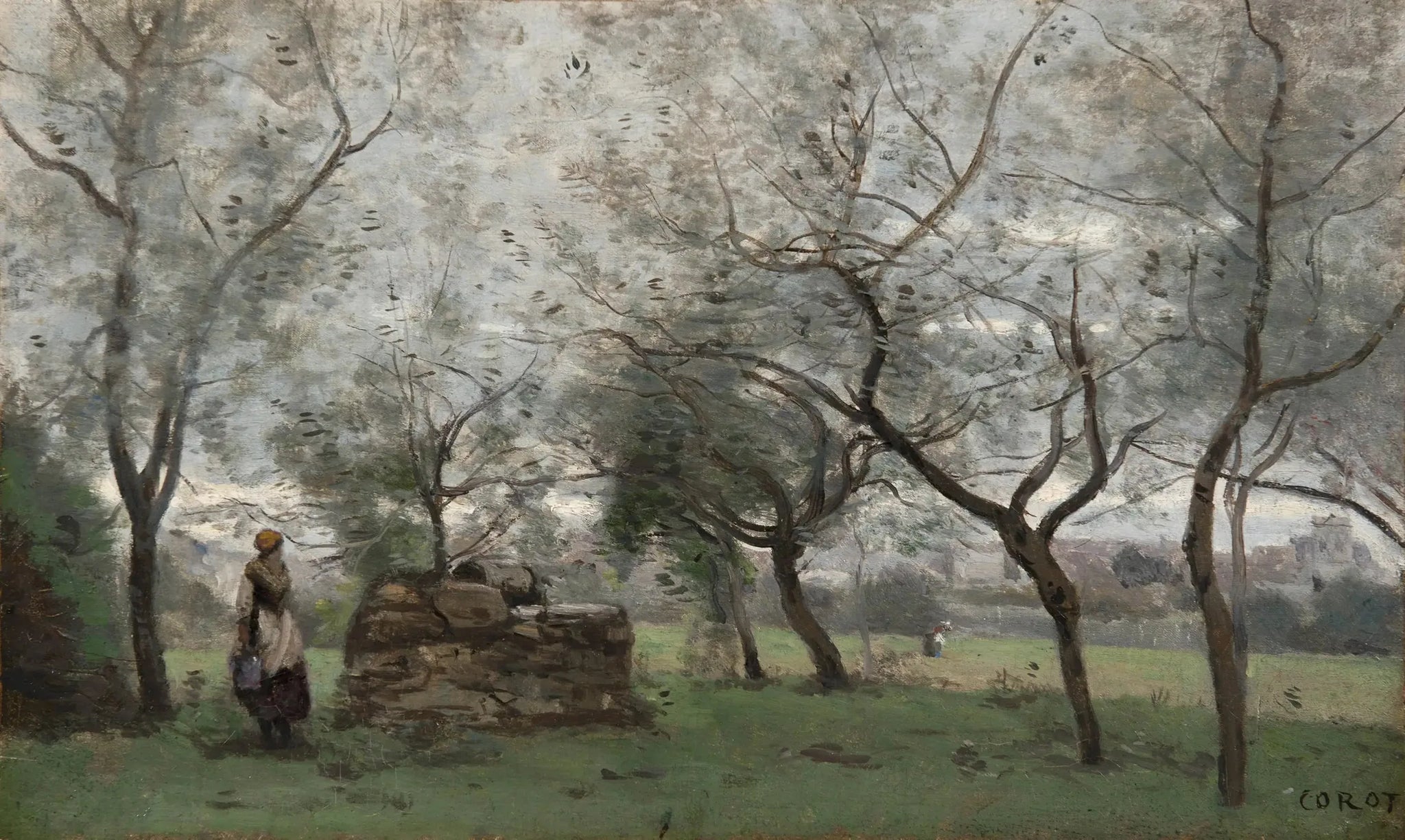 Le verger, environs de Mantes - Jean-Baptiste Camille Corot image 1 copie peinte à la main à l’huile