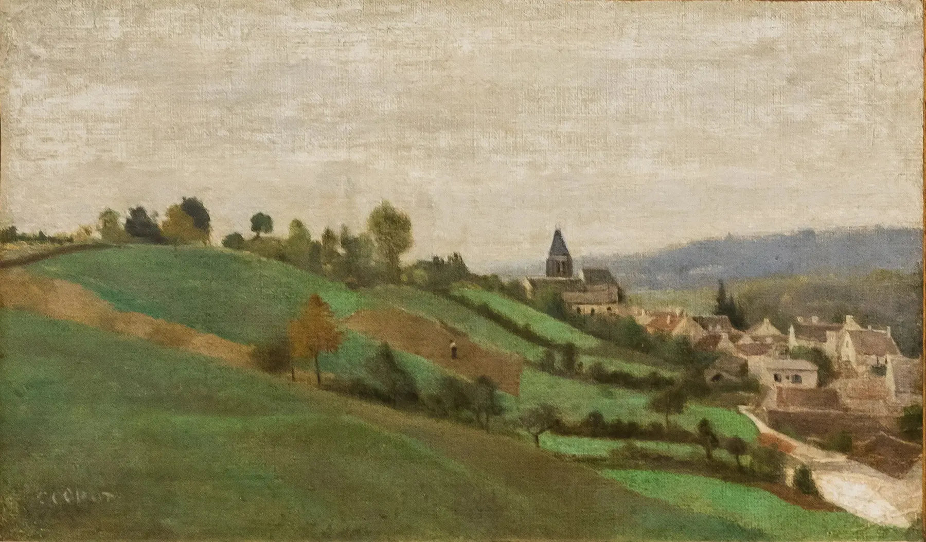 Le village de Presles, près Beaumont-sur-Oise - Jean-Baptiste Camille Corot image 1 reproduction de peinture à l’huile