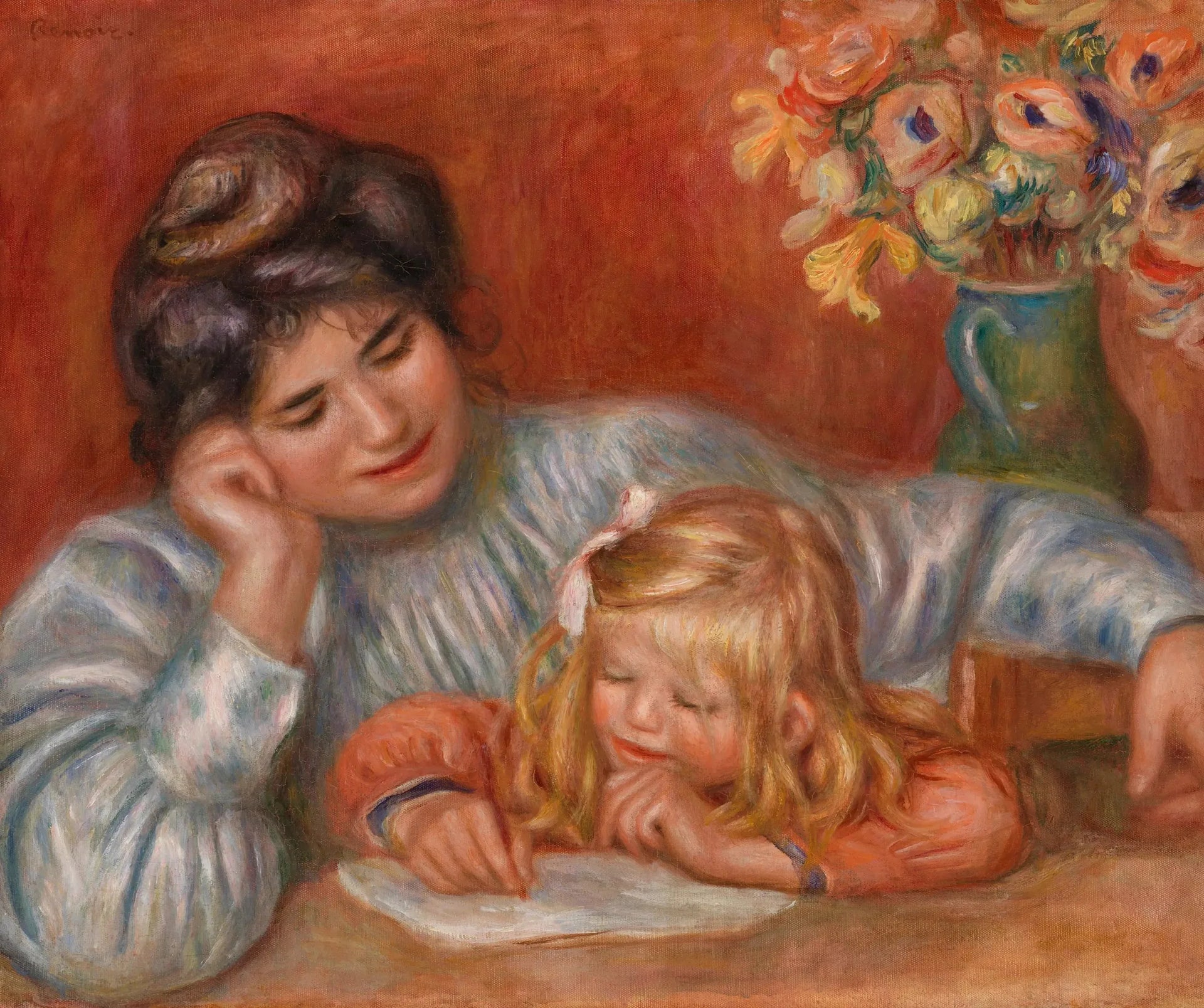 Leçon d'écriture (La Leçon d'écriture) - Pierre-Auguste Renoir image 1 copie de tableau peinte à la main