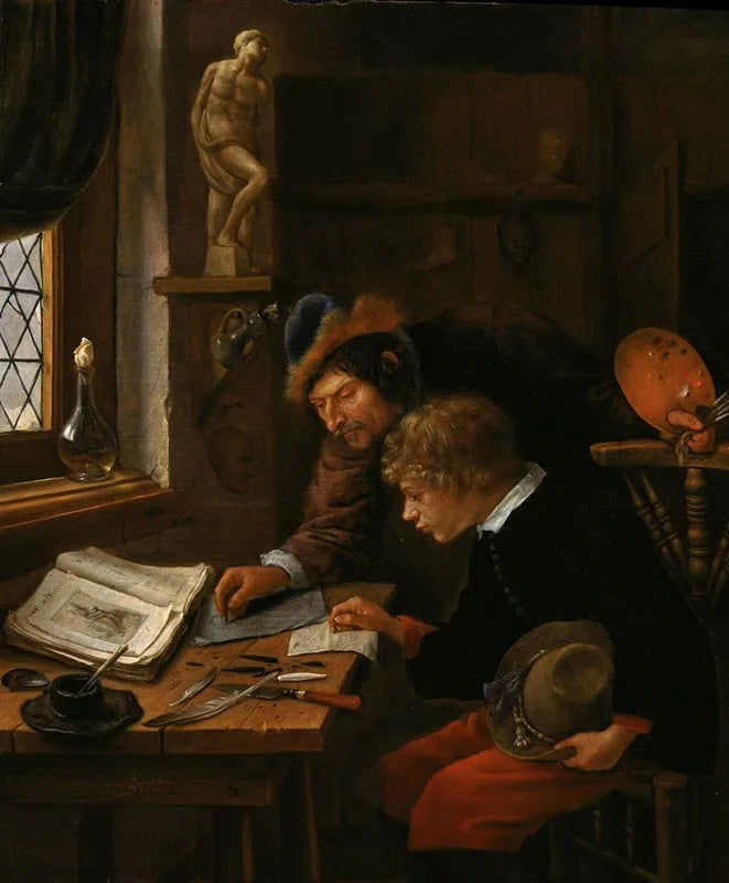 Leçon de dessin pour un garçon tenant un chapeau - Jan Steen image 1 reproduction artisanale de tableau