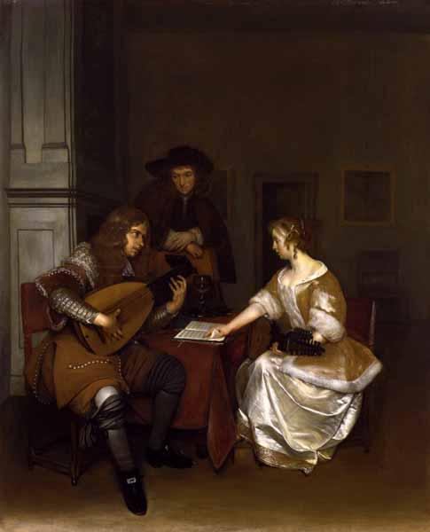 Leçon de musique - Gerard ter Borch image 1 reproduction d’œuvre d’art à l’huile