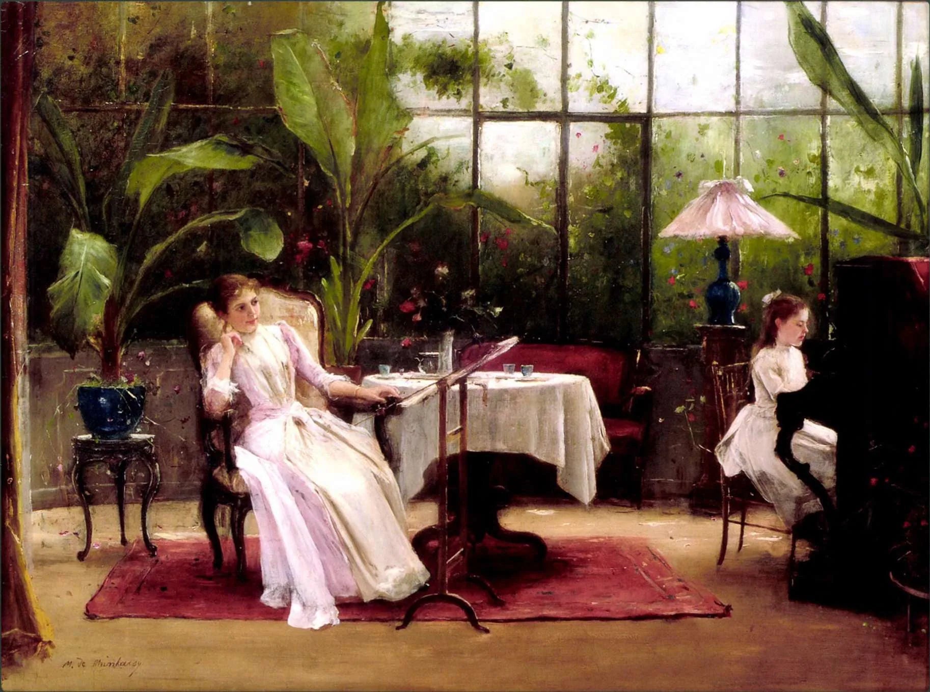 leçon de piano - Mihály Munkácsy image 1 reproduction de peinture à l’huile