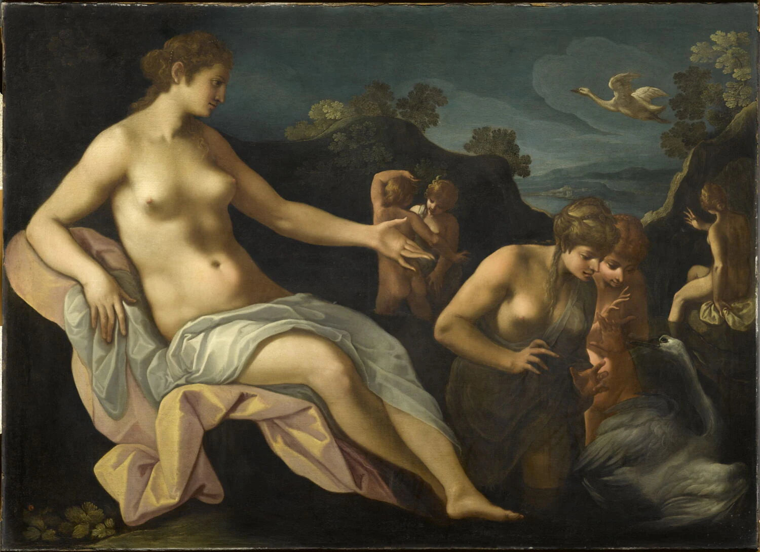 Léda et ses nymphes - Toussaint Dubreuil